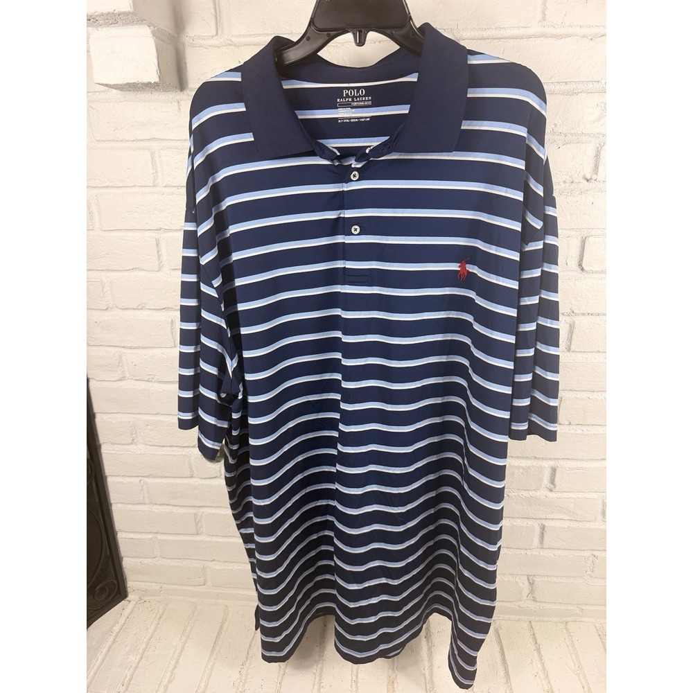 Sporty Prep Polo Ralph Lauren 3LT Tall Performance Striped Golf Polo Navy